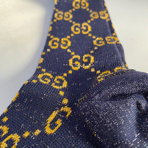 Gucci GG Socks in Blue and Gold Lamé - Picture 5 of 11